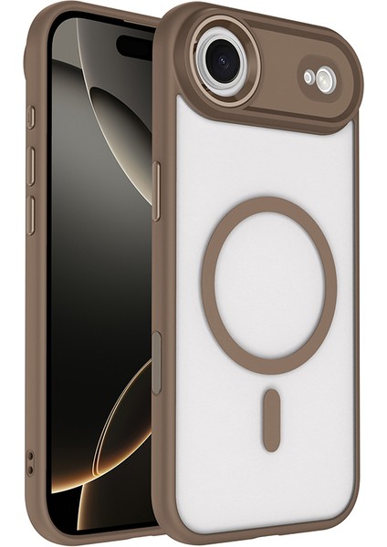 iPhone 17 Air Uyumlu Kılıf Wireless Şarj Özellikli Buttom Magsafe Silikon Kapak Bej modelleri