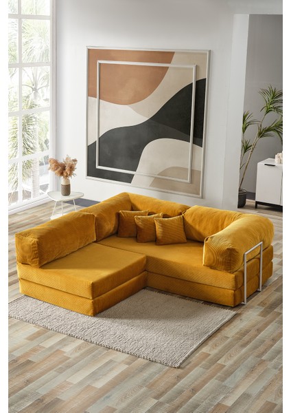 Legom Sera Aktivite Koltuğu Yatak Olabilen Çok Amaçlı Kanepe Koltuk Takımı Hardal