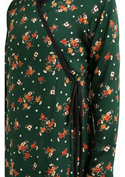 Çiçek Desenli Kruvaze Namaz Elbisesi – %100 Viskon, Yandan Bağlamalı 36-46 Beden modelleri