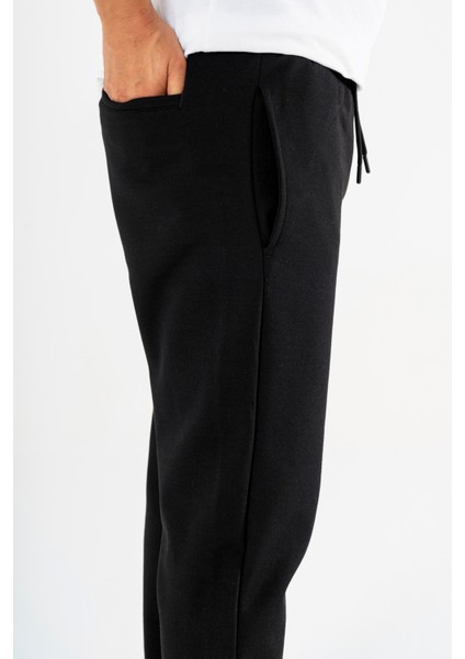 Erkek Siyah Jogger Pantolon Bağcıklı Lastikli Bel Rahat Kesim Eşofman Altı