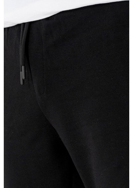 Erkek Siyah Jogger Pantolon Bağcıklı Lastikli Bel Rahat Kesim Eşofman Altı