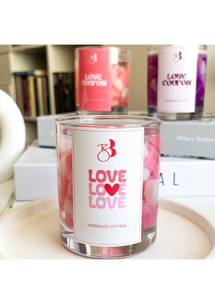 Aşk Büyüsü Kokulu El Yapımı Pembe Kalpli Dekorasyon Jel Mumu