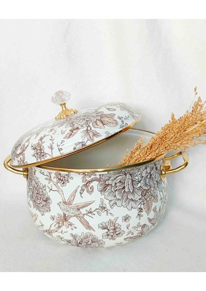 Krem Kuş Emaye Lux Tencere 5 Litre 24 cm Emaye Kapak Süt Yoğurt Güveç Tenceresi fiyatları