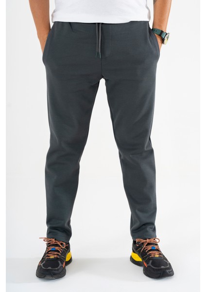 Erkek Füme Jogger Pantolon Bağcıklı Lastikli Bel Rahat Kesim Eşofman Altı