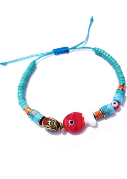 Murano Cam Balık Hematit ve Varisit Doğaltaşlı Nepal ve Nazar Boncuklu Bileklik fiyatları