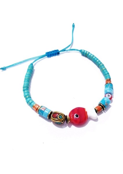 Murano Cam Balık Hematit ve Varisit Doğaltaşlı Nepal ve Nazar Boncuklu Bileklik fırsatları