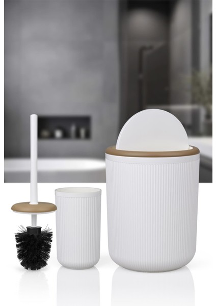 Linea Due Kırık Beyaz Çizgili Yuvarlak 2'li Wc Kova ve Fırça Seti modelleri