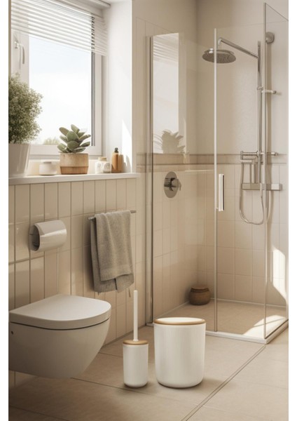 Linea Due Kırık Beyaz Çizgili Yuvarlak 2'li Wc Kova ve Fırça Seti fırsatları