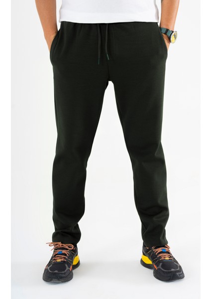 Erkek Haki Jogger Pantolon Bağcıklı Lastikli Bel Rahat Kesim Eşofman Altı