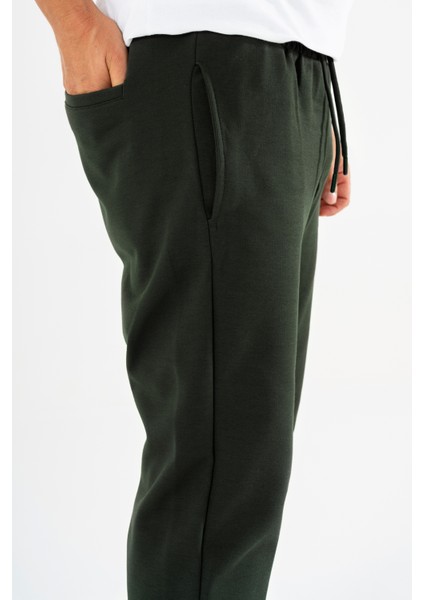 Erkek Haki Jogger Pantolon Bağcıklı Lastikli Bel Rahat Kesim Eşofman Altı