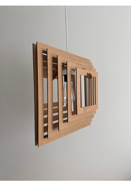 3 Boyutlu Kare Ahşap Avize. Minimalist Tasarım