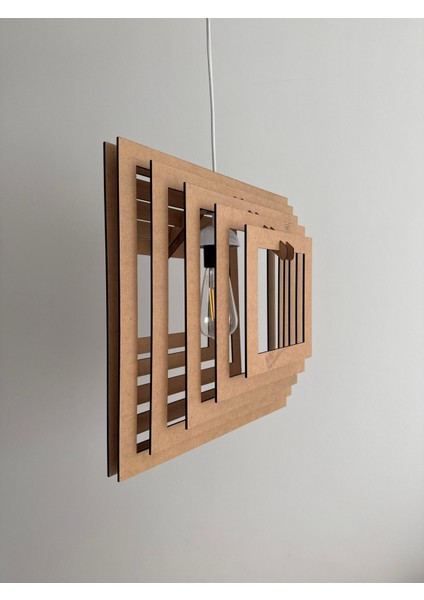 3 Boyutlu Kare Ahşap Avize. Minimalist Tasarım modelleri