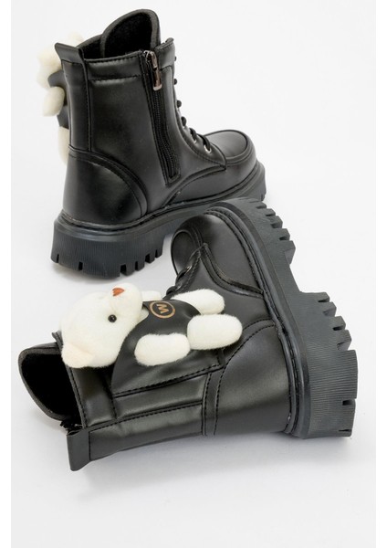 Bağcıklı Ayıcık Detaylı Çocuk Bot SİYAH CİLT