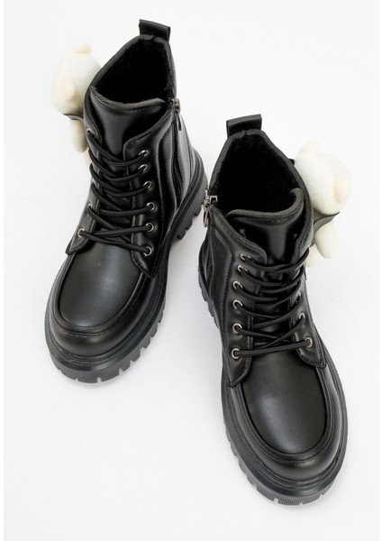 Bağcıklı Ayıcık Detaylı Çocuk Bot SİYAH CİLT