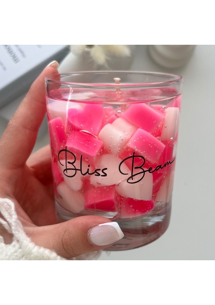 Zambak Kokulu El Yapımı Koyu Pembe Kalpli Dekorasyon Jel Mumu