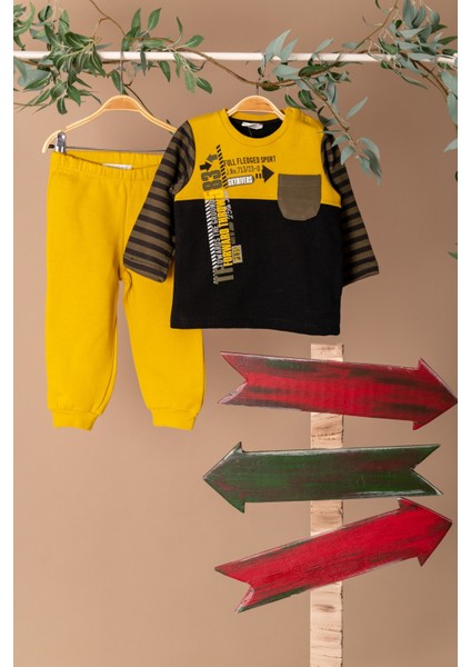 Erkek Bebek Kolları Çizgili Sweatshirt ve Eşofman Altı Takım (3 Ay - 4 Yaş ) fırsatları