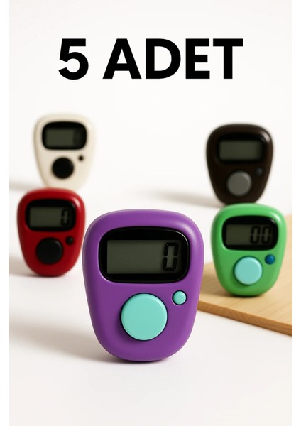 5 Adet - Karışık Renk Zikirmatik, Mini Zarif Parmak Geçmeli Yüzü Tipi Dijital Tesbih