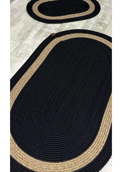 Jüt Hasır 2li Banyo Paspas Takımı-Siyah Ortası Bej fiyatları
