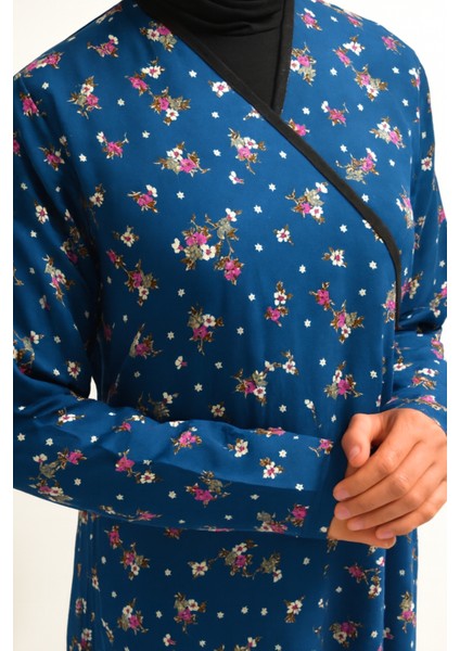 Çiçek Desenli Kruvaze Namaz Elbisesi – %100 Viskon, Yandan Bağlamalı 36-46 Beden fiyatları