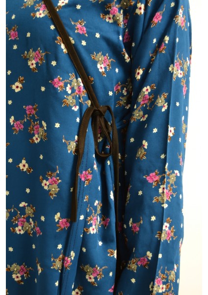 Çiçek Desenli Kruvaze Namaz Elbisesi – %100 Viskon, Yandan Bağlamalı 36-46 Beden fırsatları