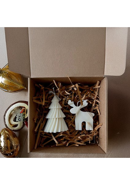2'li Beyaz Çam Ağacı ve Geyik Figürlü Soya Mumu Seti