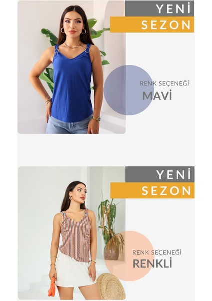 Kadın Mavi Askılı V Yaka Halka Detaylı Şık Bluz, Kadın Bluz Modeli fiyatları