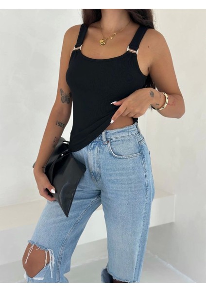 Ottoman Toka Askılı Bluz Siyah