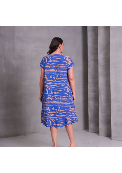 Kadın Büyük Beden Yuvarlak Yaka Desenli Pamuk Elbise indirimleri