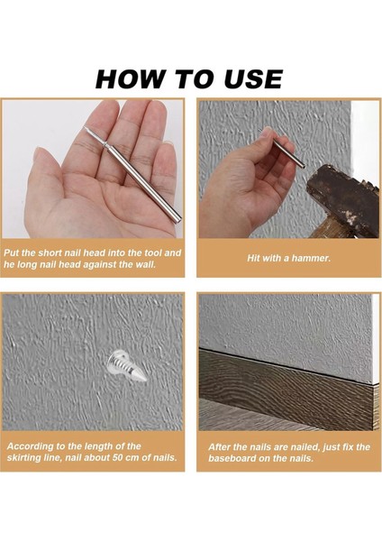 200PCS Süpürgelik Kesintisiz Tırnaklar Çift Başlı Vida, Süpürgelik Hattı Manşon Alet ile Özel Görünmez Güvenlik Tırnakları (Yurt Dışından) modelleri