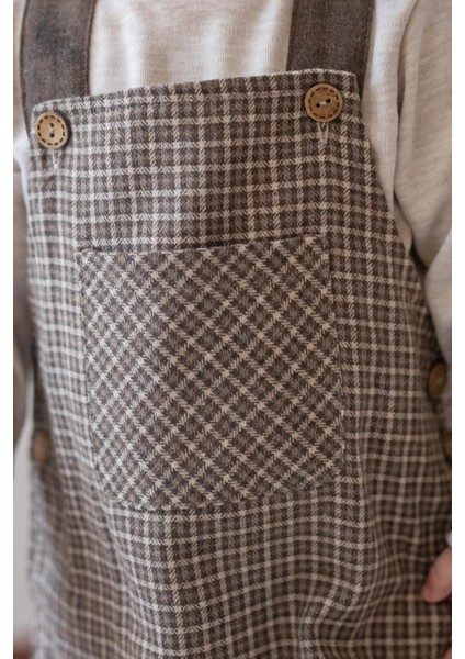 Erkek Bebek Ekose Desen Salopet ve T-Shirt Takım - Kahve fırsatları