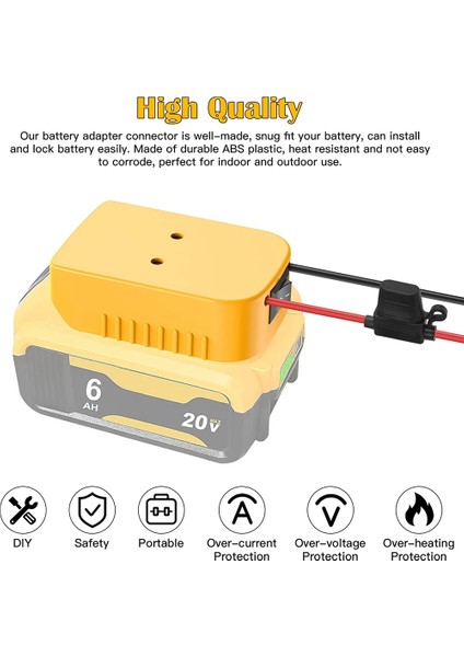 Dewalt 20V /18V DCB200 DCB203 DCB205 DCB206 Li-Ion Piller Için Sigortalı ve Anahtarlı Pil Adaptörü Güç Konektörü A (Yurt Dışından) modelleri