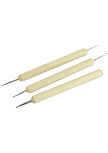 Kabartma Desen Kil Şekillendirme Için 3 Adet Paslanmaz Çelik Bilyalı Stylus Ahşap Saplı Alet Setleri (Yurt Dışından)