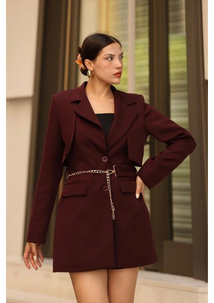 Kadın Bordo Zincirli Ceket