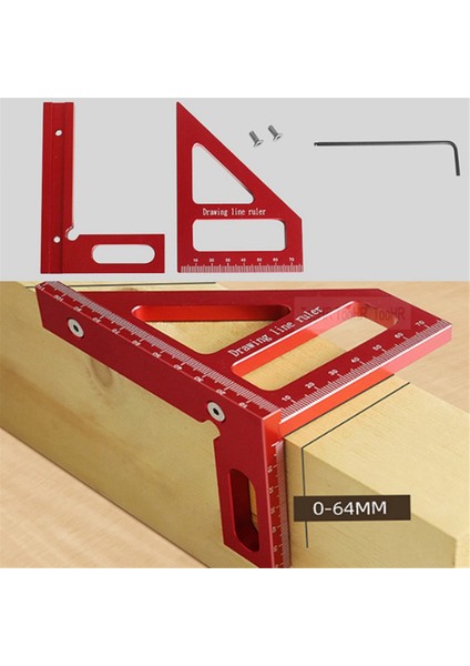 2x Ahşap Kare Prestrector Alüminyum Alaşım Çevirme Üçlü Hükümdar Düzeni Mühendis Marangoz Için Ölçüm Aracı -Red (Yurt Dışından) modelleri