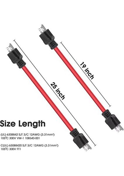2x 3prong Erkek Ila Erkek Uzatma Kablosu, Jeneratör Adaptör Kablosu Nema 5-15P Transfer Anahtarı Için, 12AWG 125V (2ft) Abd Fişi (Yurt Dışından) fiyatları