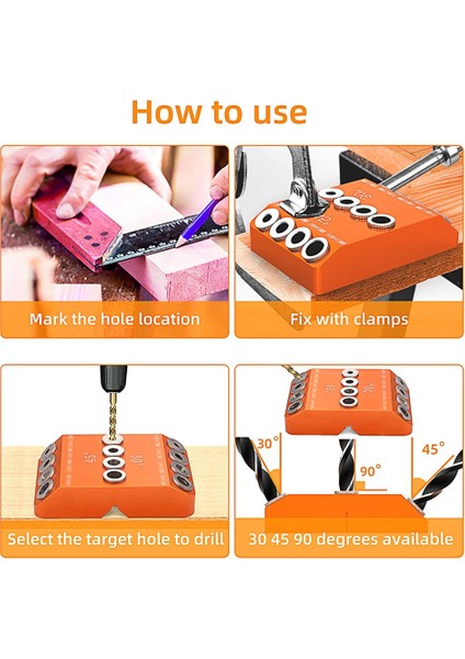 Matkap Kılavuzu 30 45 90 Derece Açı 4 Boyutu Matkap Delik Gecikme Vida Matkap Şablon Jig Dıy Ahşap El Sanatları Merdiven Tel Küpeşte (Yurt Dışından) fırsatları