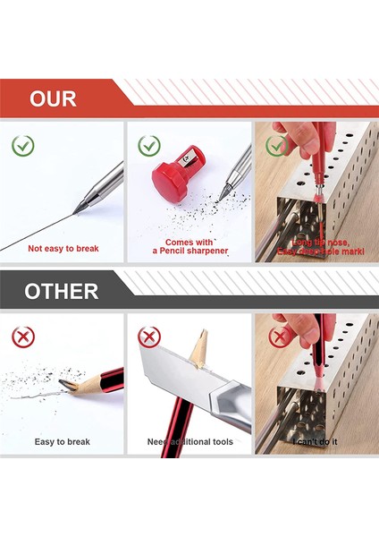 Masif Marangoz Kalemleri 3 Parça Set, Marangoz Kalemleri, Dahili Kalemtıraşlı Uzun Burunlu Derin Delikli Kalem Kalemi (Yurt Dışından) modelleri