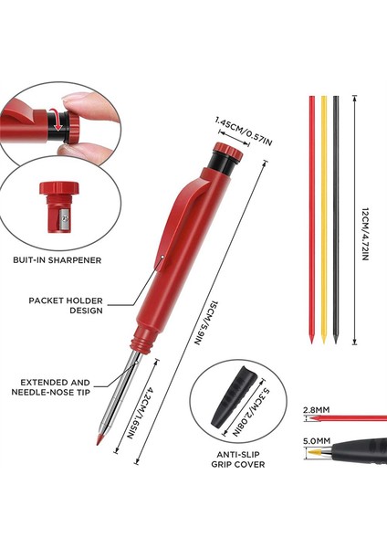 Masif Marangoz Kalemleri 3 Parça Set, Marangoz Kalemleri, Dahili Kalemtıraşlı Uzun Burunlu Derin Delikli Kalem Kalemi (Yurt Dışından) fırsatları