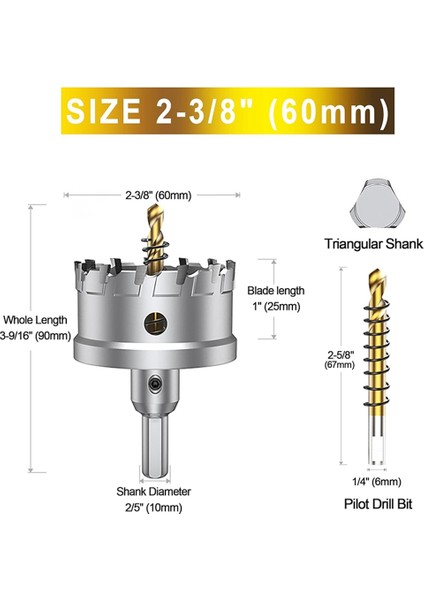 Sert Metal Için Delik Testeresi Seti, Titanyum Kaplamalı Pilot Matkap Ucu ile 2-3/8 Inç Tungsten Karbür Uçlu Delik Testeresi Kesici (Yurt Dışından) fiyatları