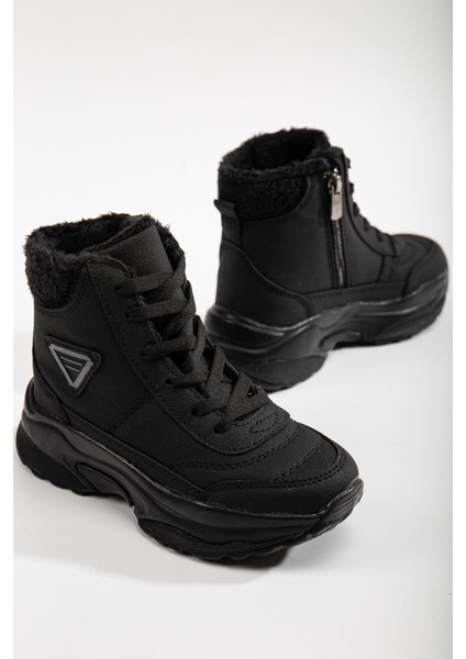 Fermuarlı Çocuk Kar Botu Siyah Siyah modelleri