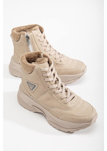 Fermuarlı Çocuk Kar Botu Bej Bej