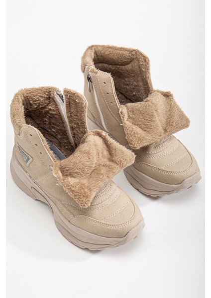 Fermuarlı Çocuk Kar Botu Bej Bej modelleri