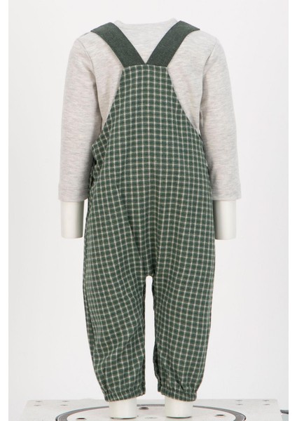 Erkek Bebek Ekose Desen Salopet ve T-Shirt Takım - Haki fiyatları