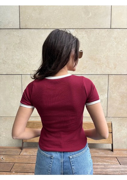 Ön Parçalı Kaşkorse Dokuma Pamuk Kumaş Kadın Bordo Bluz modelleri