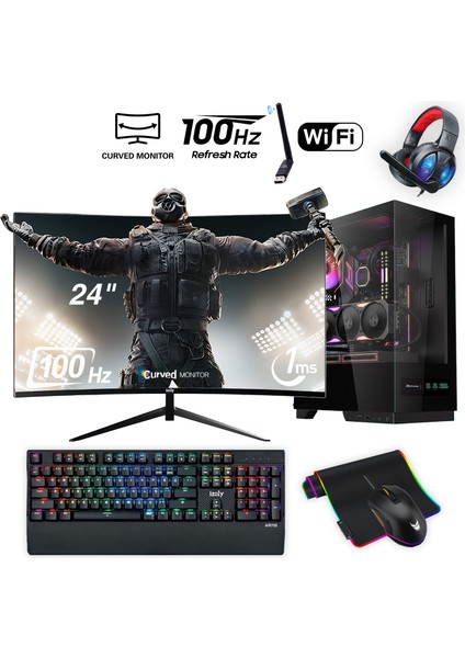 Witcher i5-10400F 16GB 512GB M.2 NVME SSD RX 580 8GB 24'' Oyuncu Masaüstü Bilgisayar