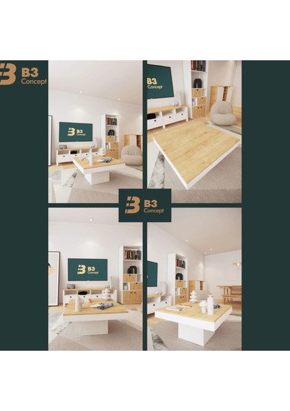 Nort Iı Serisi Modern Dekoratif Kare Salon Orta Sehpa Safir Meşe & Beyaz fiyatları