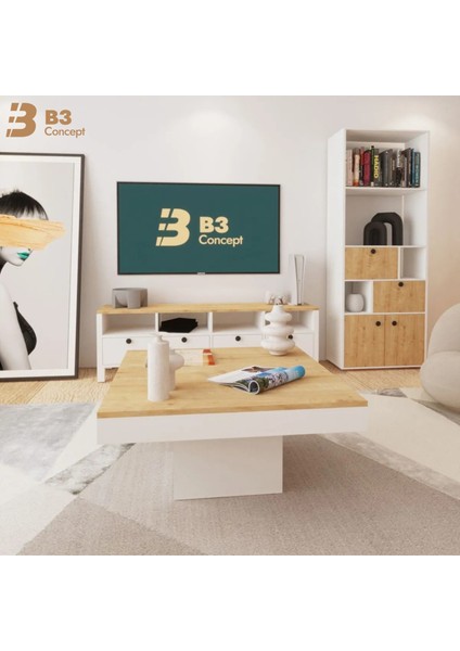 Nort Iı Serisi Modern Dekoratif Kare Salon Orta Sehpa Safir Meşe & Beyaz fırsatları