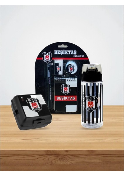Beşiktaş Taraftar 4 Bölmeli Beslenme Kutusu Çizgili 500 ml Matara Kırtasiye Seti