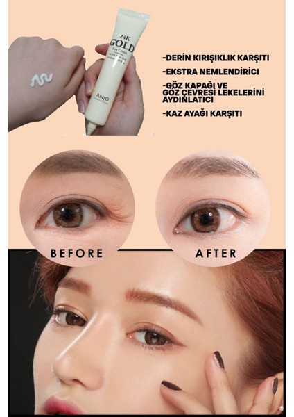 24K Altın Göz Kremi 40 ml Aydınlatıcı Nemlendirici Sıkılaştırıcı Etkili Yoğun Bakım modelleri