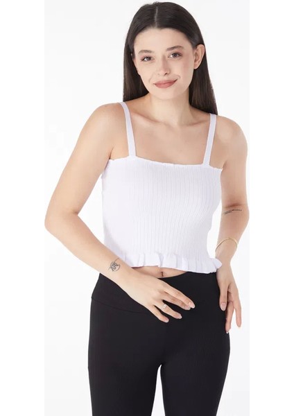 Yazlık Triko Crop Beyaz